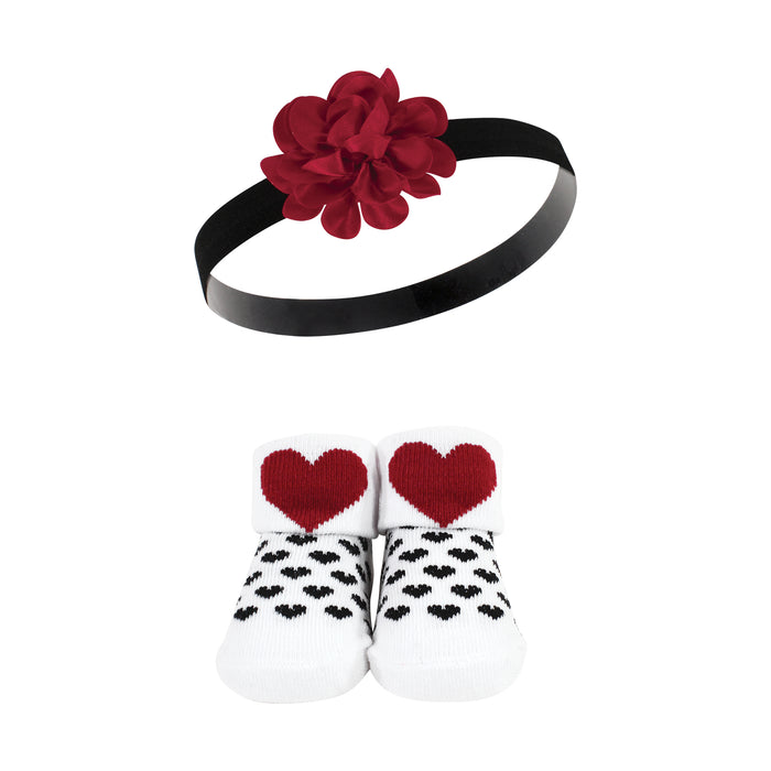 Hudson Baby Infant Girls Headband and Socks Giftset, Red Sequin