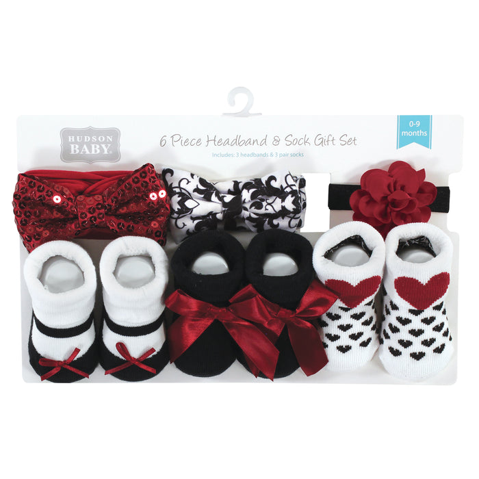 Hudson Baby Infant Girls Headband and Socks Giftset, Red Sequin