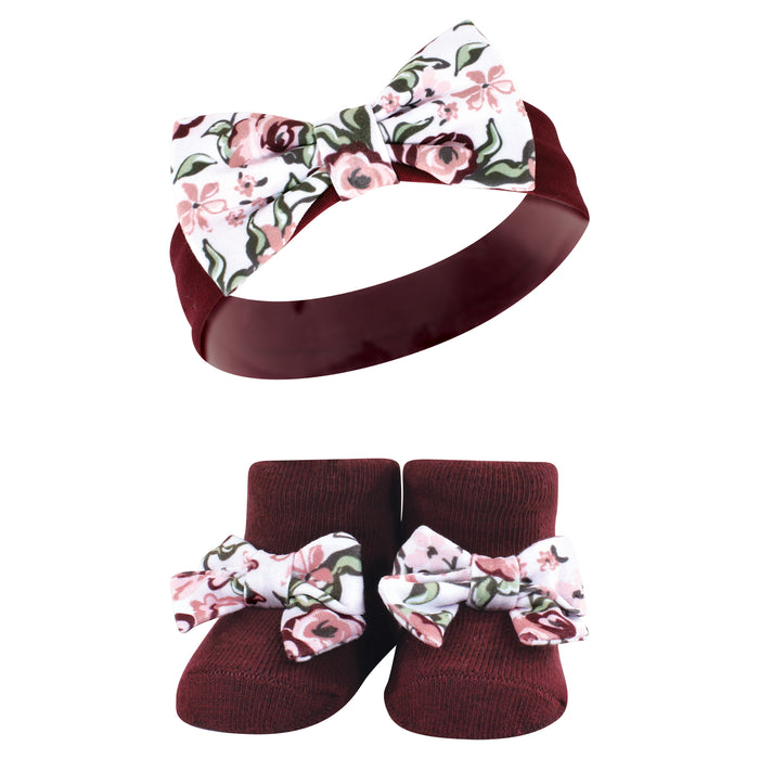 Hudson Baby Infant Girl Headband and Socks Giftset, Pink Burgundy