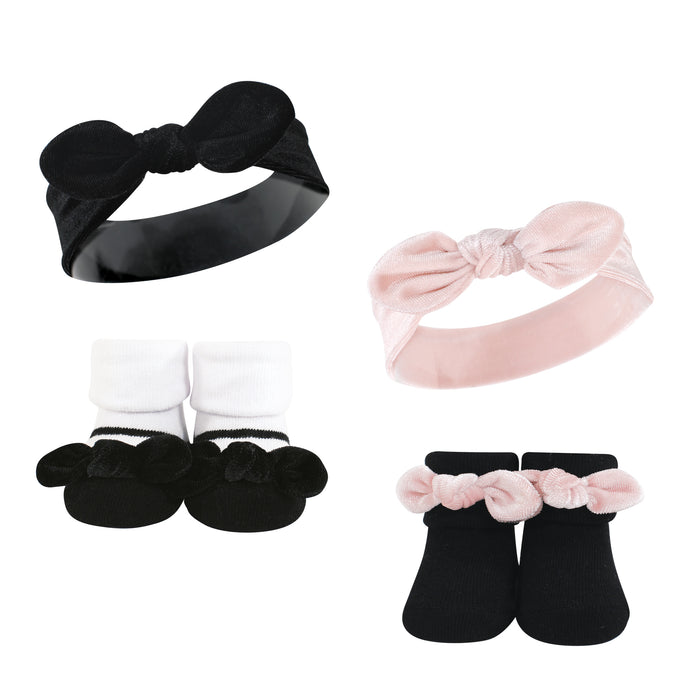 Hudson Baby Infant Girl Headband and Socks Set, Velvet Knot, 0-9 Months