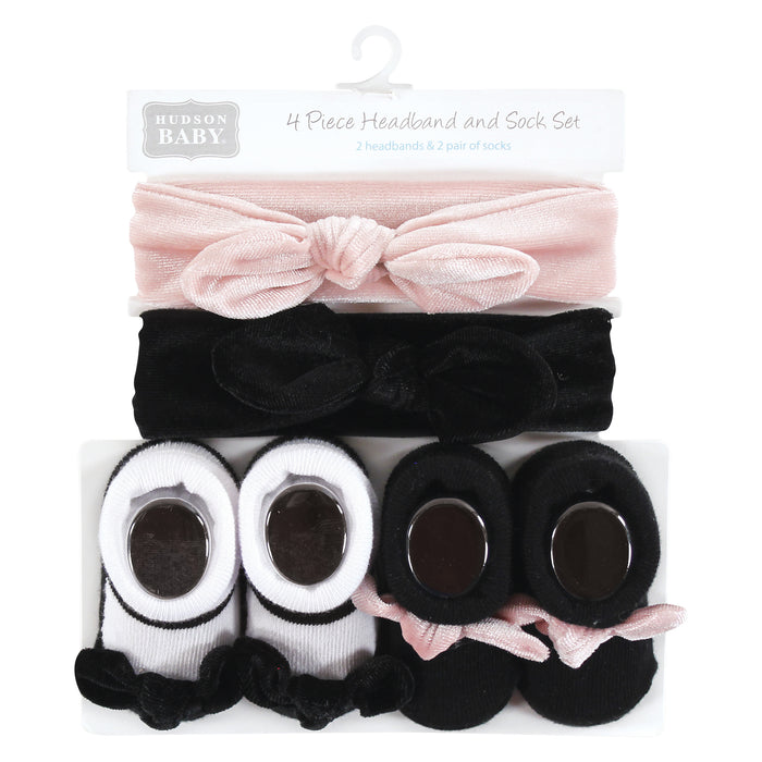 Hudson Baby Infant Girl Headband and Socks Set, Velvet Knot, 0-9 Months