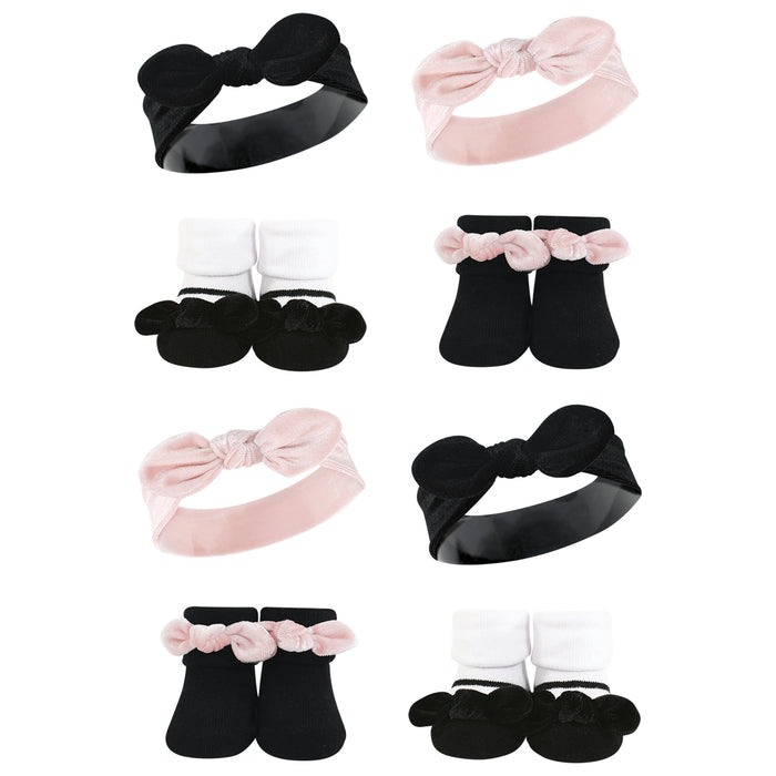 Hudson Baby Infant Girl 8 Piece Headband and Socks Set, 0-9 Months