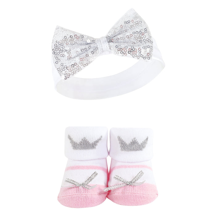 Hudson Baby Infant Girl Headband and Socks Set, Princess 4-Piece, 0-9 Months