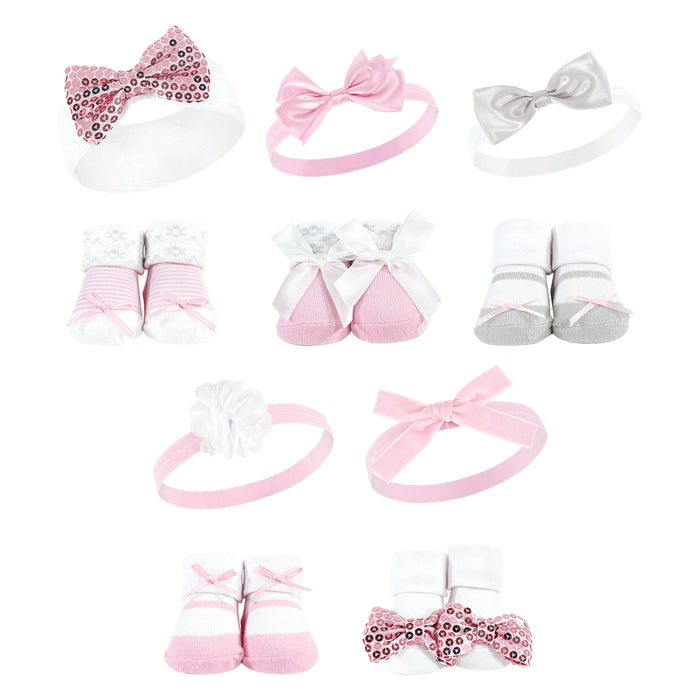 Hudson Baby Infant Girl 12 Piece Headband and Socks Set, 0-9 Months