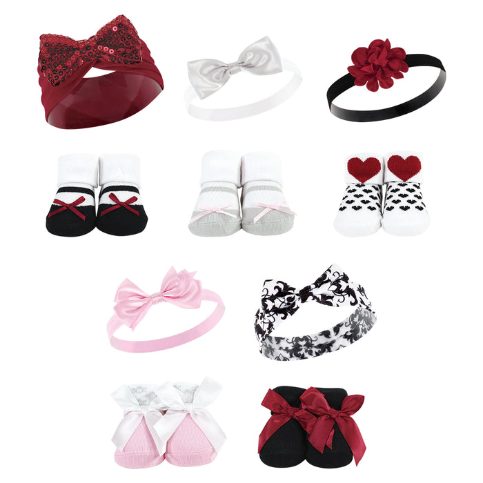 Hudson Baby Infant Girl 12 Piece Headband and Socks Set, 0-9 Months