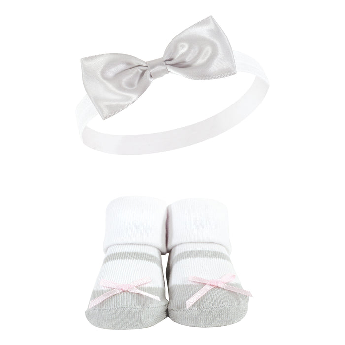 Hudson Baby Infant Girls Headband and Socks Set, Pink Gray, 0-9 Months