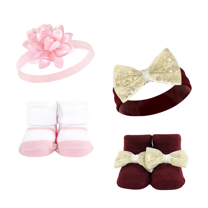 Hudson Baby Infant Girl 8 Piece Headband and Socks Set, 0-9 Months