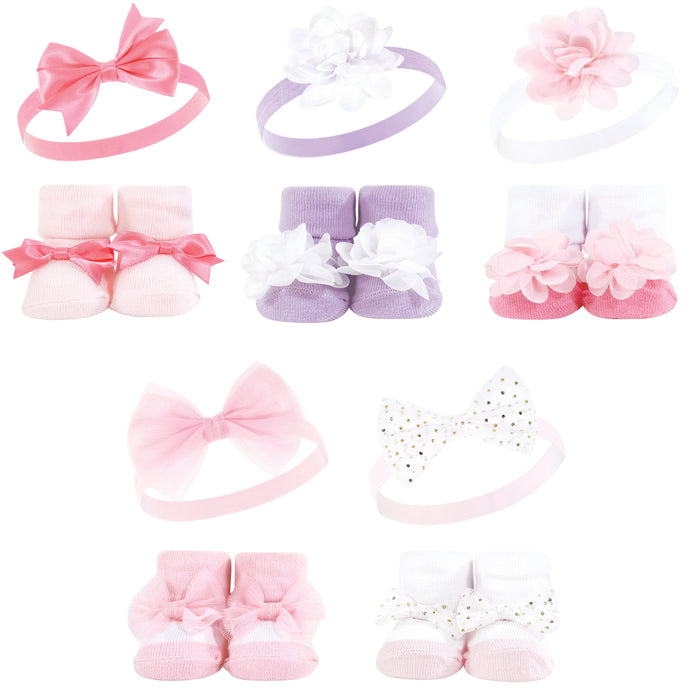 Hudson Baby Infant Girl Headband and Socks Giftset, Pink Lilac