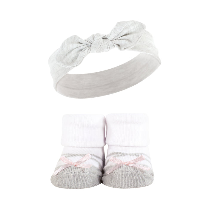 Hudson Baby Infant Girl Headband and Socks Giftset, Pink Navy 10-Piece
