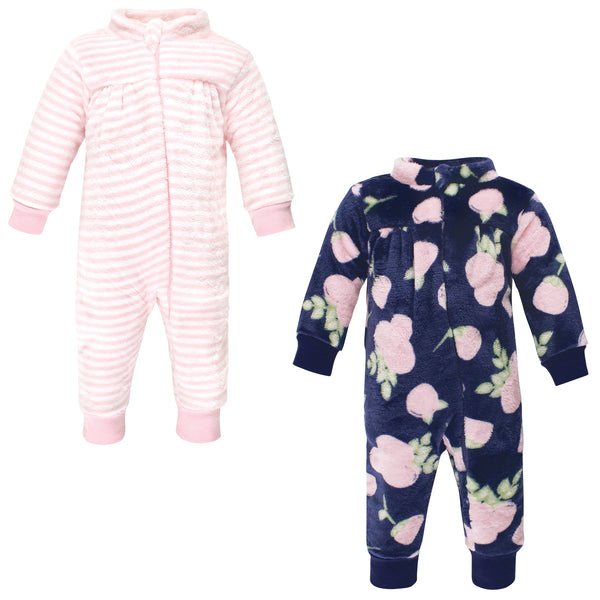 Hudson Baby Fleece Coveralls, Navy Rose, 2-Pack