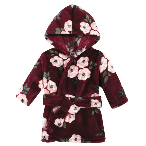 Hudson Baby Plush Bathrobe, Burgundy Floral