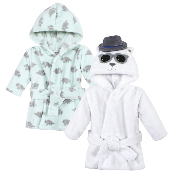 Hudson Baby 2 Piece Plush Animal Face Bathrobe, Triceratops Handsome Bear