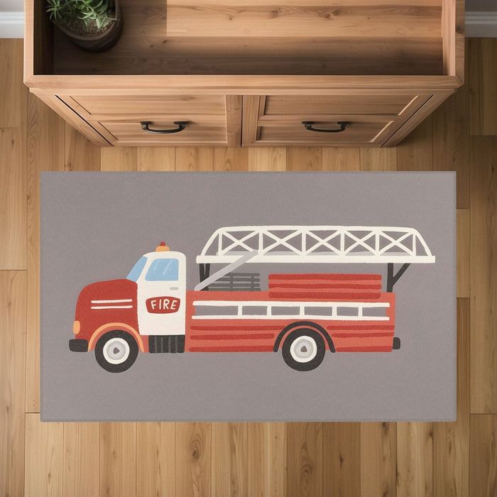 TeepeeJoy Firetruck Rug for Nursery and Kids Rooms - Rapid Red Rover