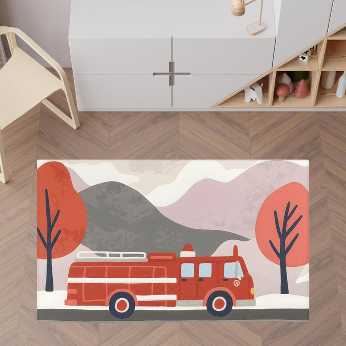 TeepeeJoy Firetruck Rug for Kids and Nursery Rooms - Frostfire Freewheeler