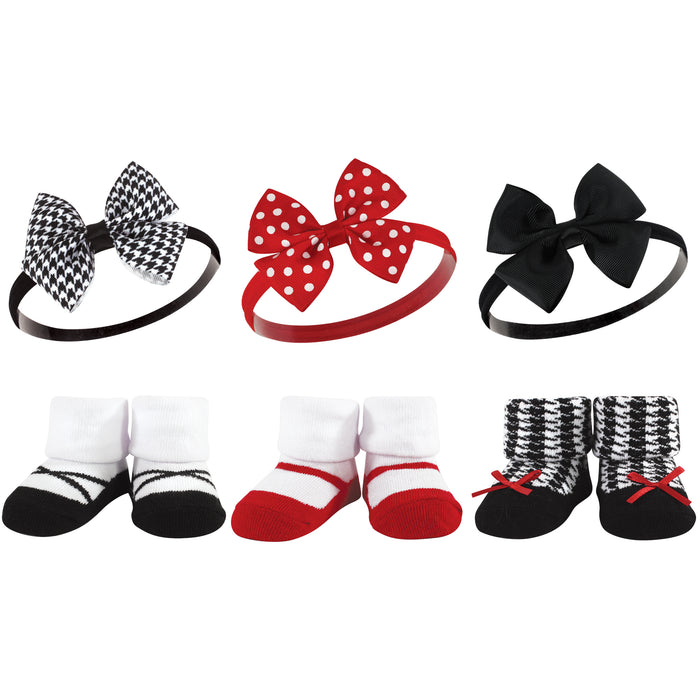 Hudson Baby Infant Girl 12 Piece Headband and Socks Giftset, Red Houndstooth Red Pink