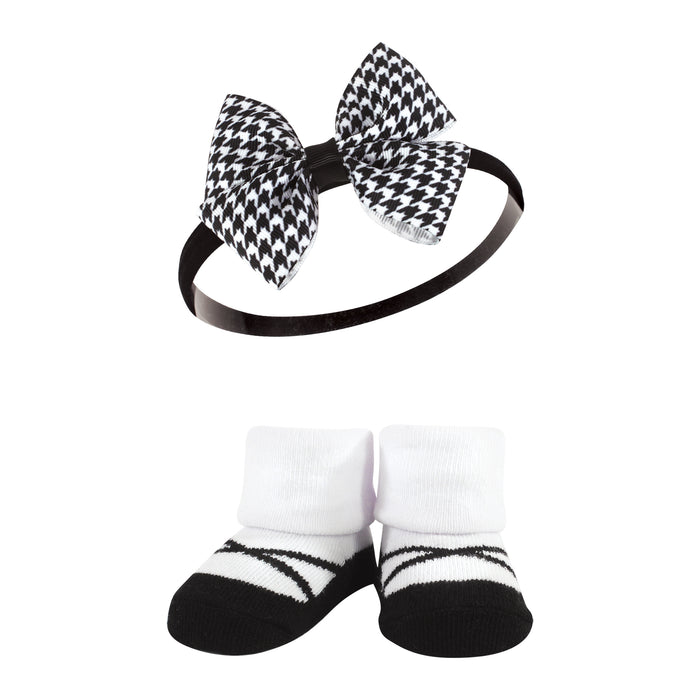 Hudson Baby Infant Girls Headband and Socks Giftset, Red Houndstooth