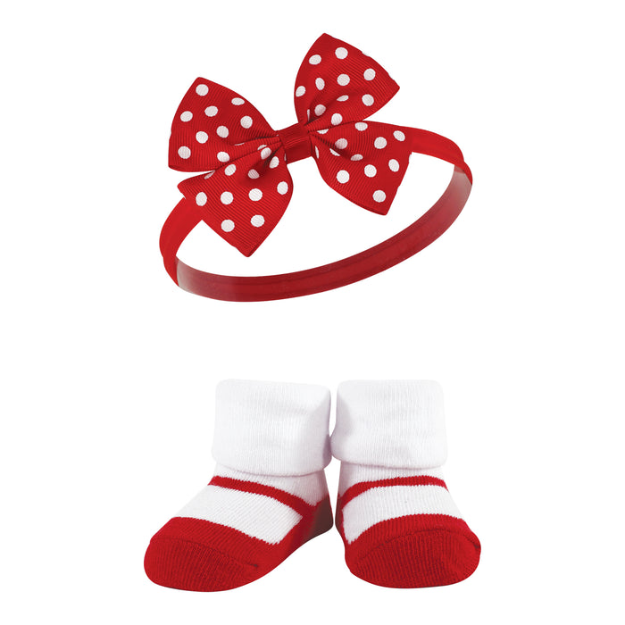 Hudson Baby Infant Girls Headband and Socks Giftset, Red Houndstooth