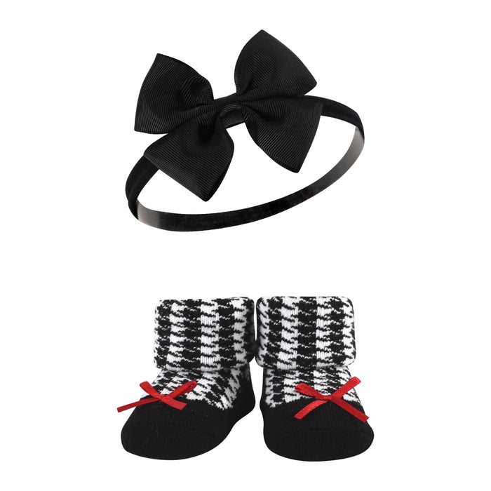 Hudson Baby Infant Girls Headband and Socks Giftset, Red Houndstooth