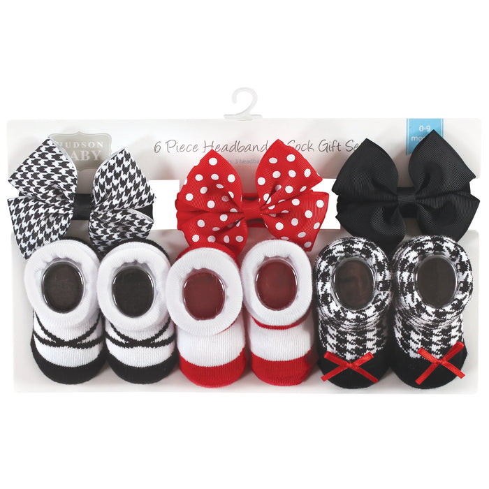 Hudson Baby Infant Girls Headband and Socks Giftset, Red Houndstooth