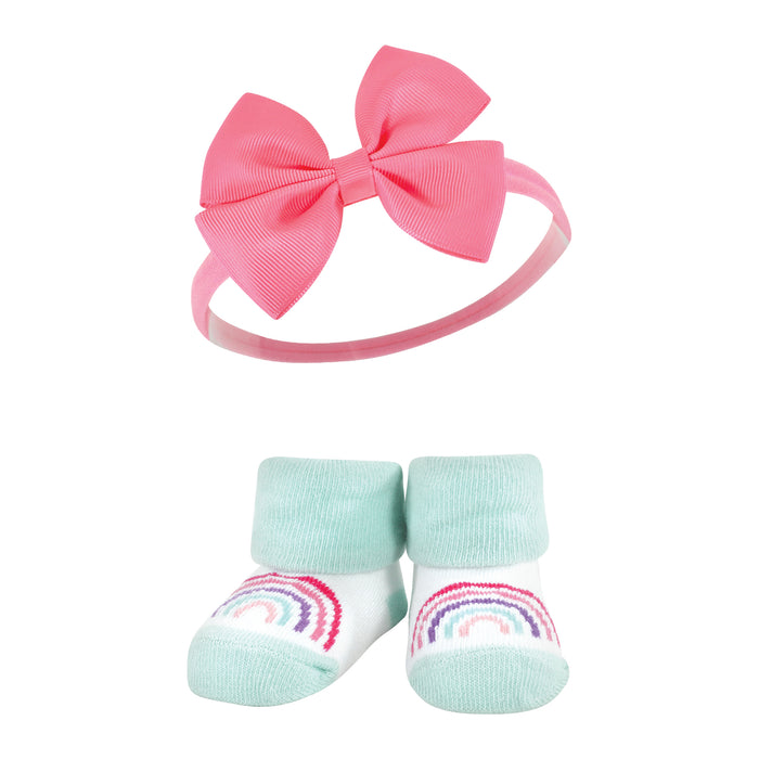 Hudson Baby Infant Girls Headband and Socks Giftset, Purple Rainbow
