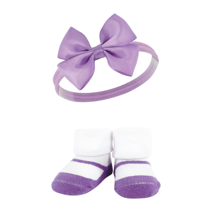 Hudson Baby Infant Girls Headband and Socks Giftset, Purple Rainbow