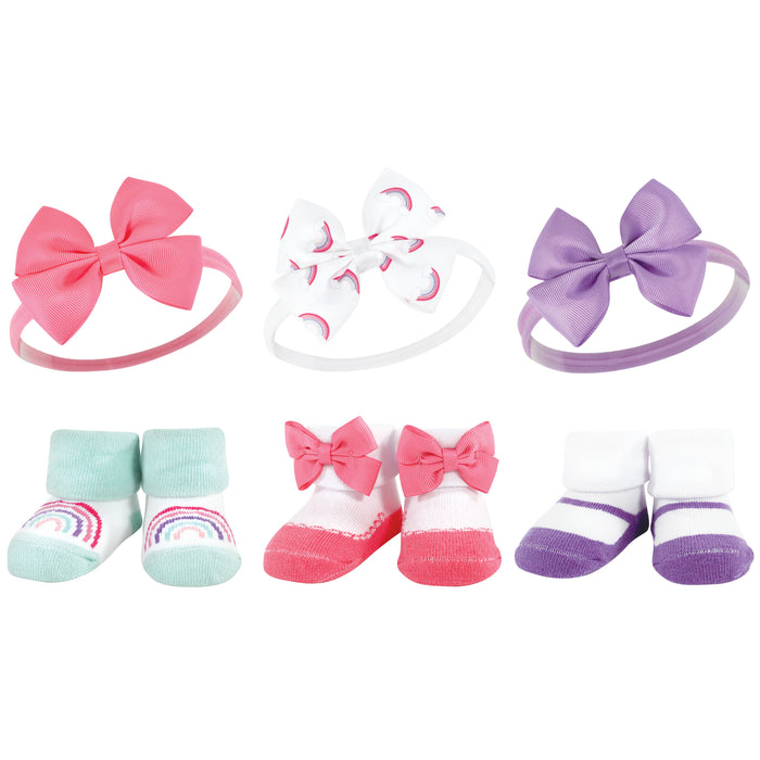 Hudson Baby Infant Girls Headband and Socks Giftset, Purple Rainbow