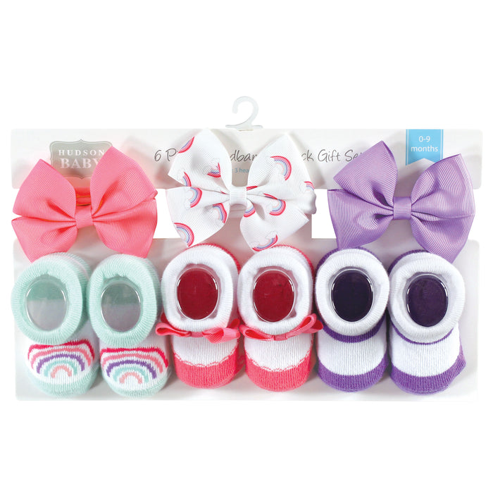 Hudson Baby Infant Girls Headband and Socks Giftset, Purple Rainbow