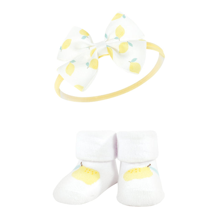 Hudson Baby Infant Girls Headband and Socks Giftset, Lemon
