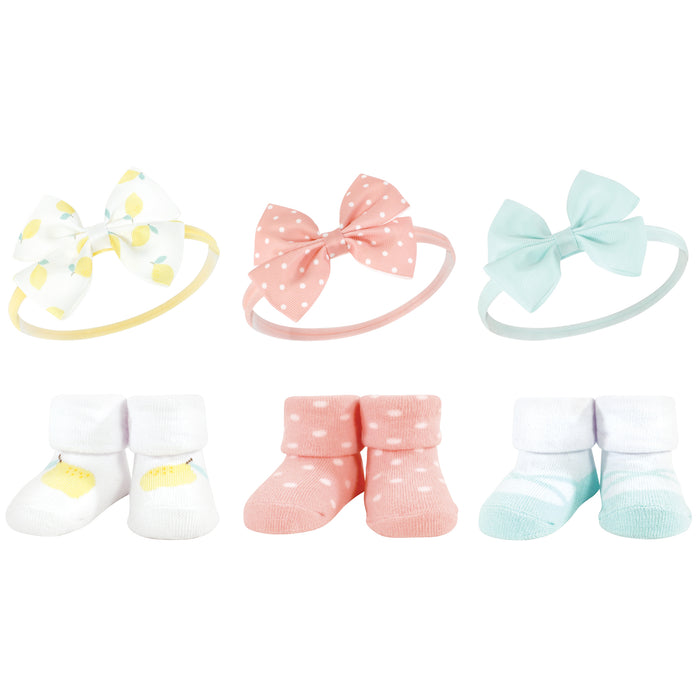 Hudson Baby Infant Girl 12 Piece Headband and Socks Giftset, Lemon