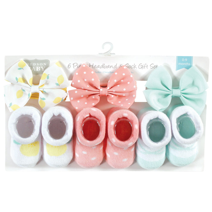Hudson Baby Infant Girls Headband and Socks Giftset, Lemon