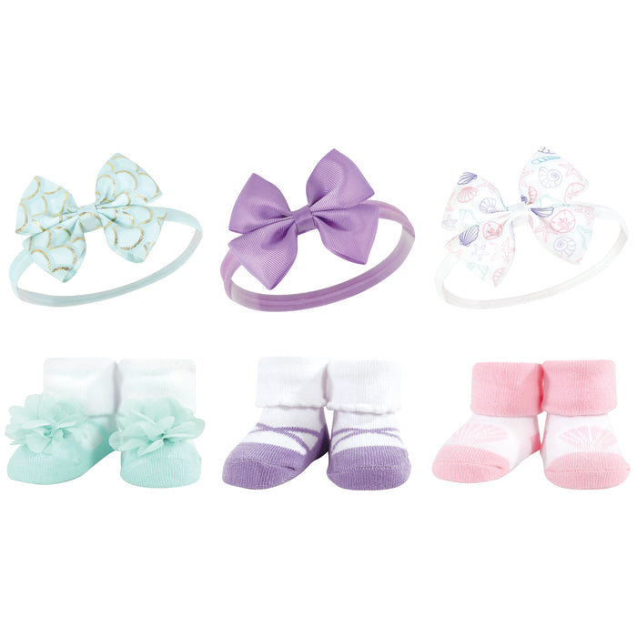 Hudson Baby Infant Girls Headband and Socks Giftset, Mermaid