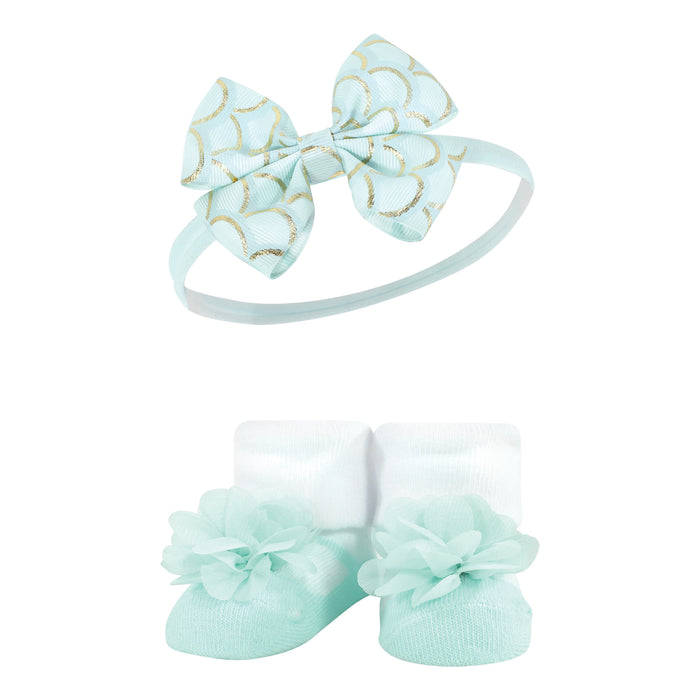 Hudson Baby Infant Girls Headband and Socks Giftset, Mermaid