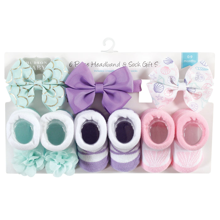 Hudson Baby Infant Girls Headband and Socks Giftset, Mermaid