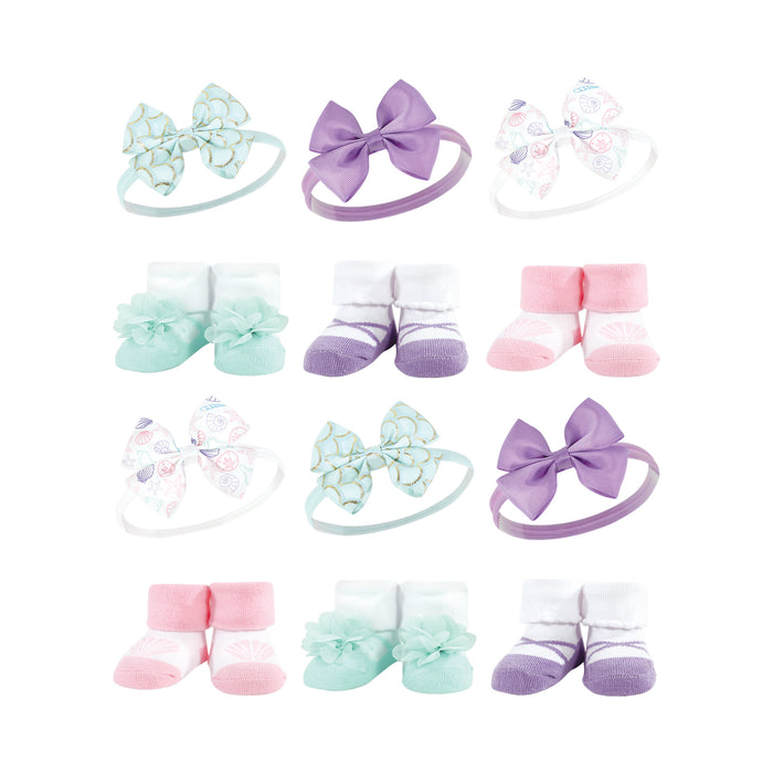 Hudson Baby Infant Girl 12 Piece Headband and Socks Giftset, Mermaid