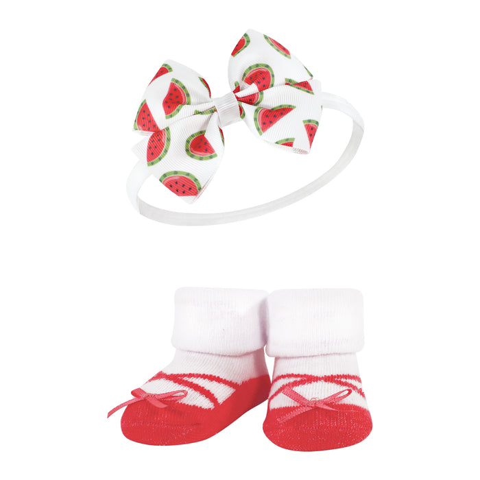 Hudson Baby Infant Girls Headband and Socks Giftset, Watermelon