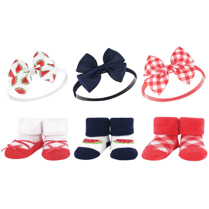 Hudson Baby Infant Girl 12 Piece Headband and Socks Giftset, Watermelon