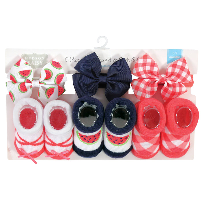 Hudson Baby Infant Girls Headband and Socks Giftset, Watermelon