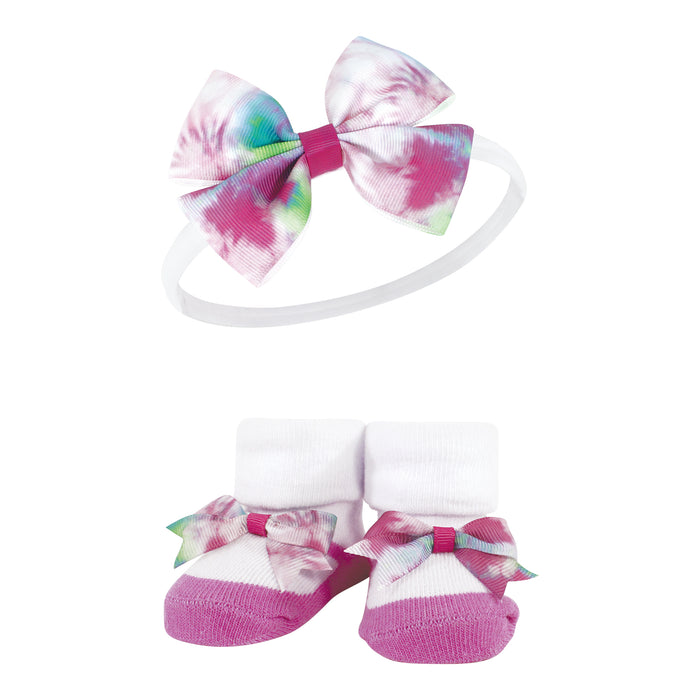 Hudson Baby Infant Girls Headband and Socks Giftset, Tie-Dye, One Size