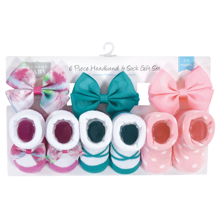 Hudson Baby Infant Girls Headband and Socks Giftset, Tie-Dye, One Size