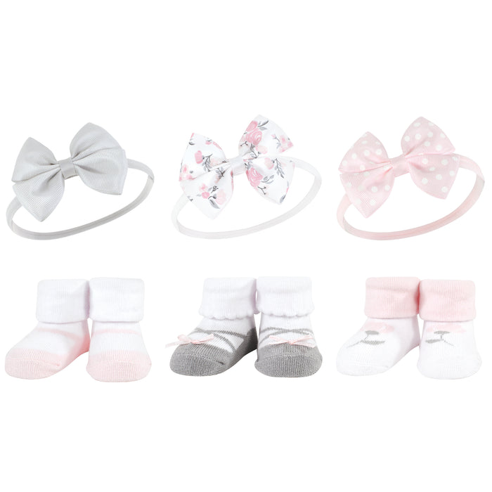 Hudson Baby Infant Girls Headband and Socks Giftset, Basic Pink Floral, One Size