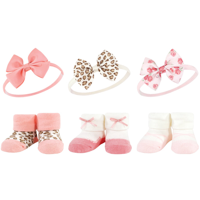 Hudson Baby Infant Girls Headband and Socks Giftset, Blush Rose, One Size