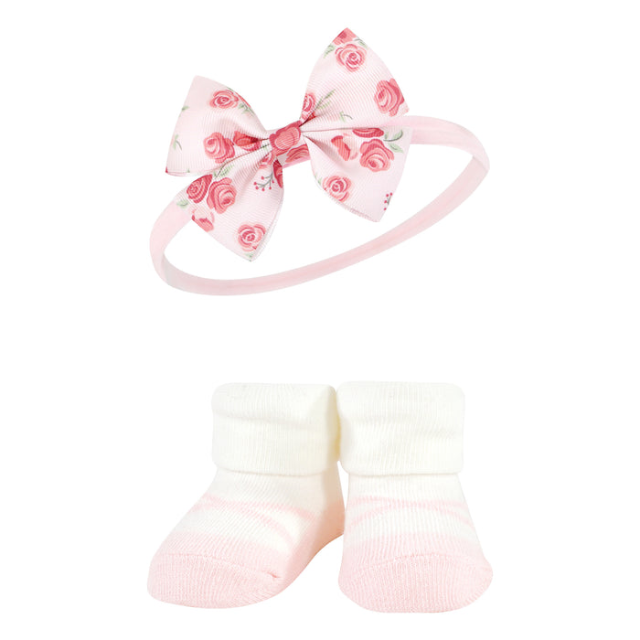 Hudson Baby Infant Girls Headband and Socks Giftset, Blush Rose, One Size