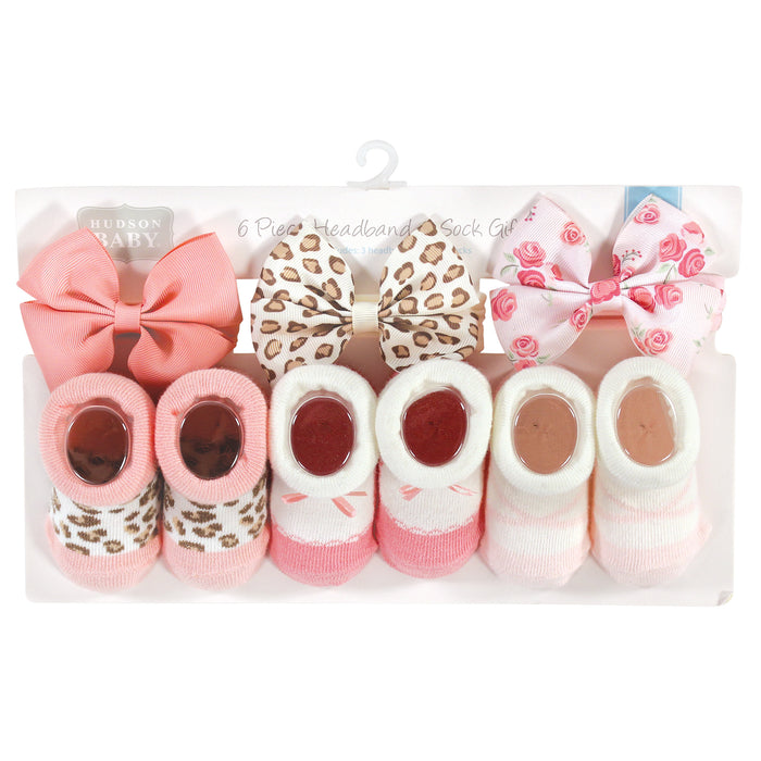 Hudson Baby Infant Girls Headband and Socks Giftset, Blush Rose, One Size