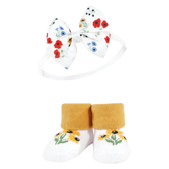 Hudson Baby Infant Girls Headband and Socks Giftset, Wildflower, One Size