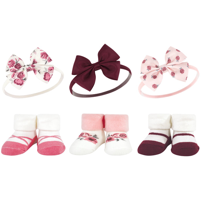 Hudson Baby Infant Girls Headband and Socks Giftset, Rose, One Size