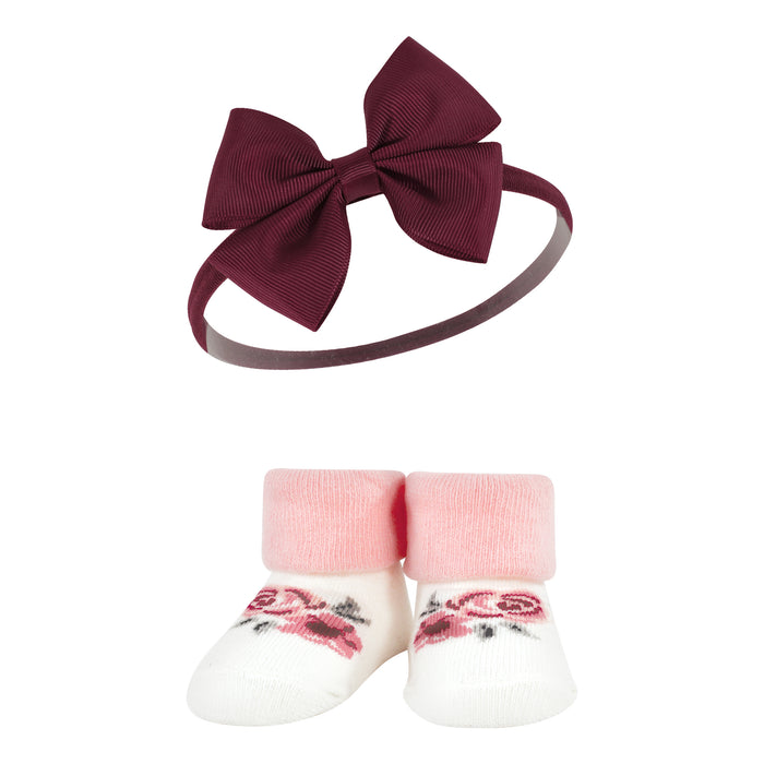 Hudson Baby Infant Girls Headband and Socks Giftset, Rose, One Size