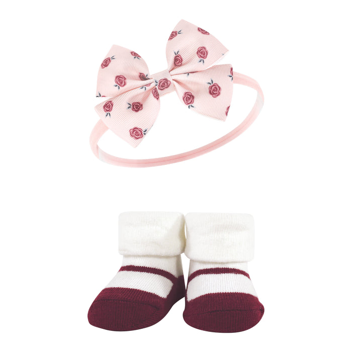 Hudson Baby Infant Girls Headband and Socks Giftset, Rose, One Size