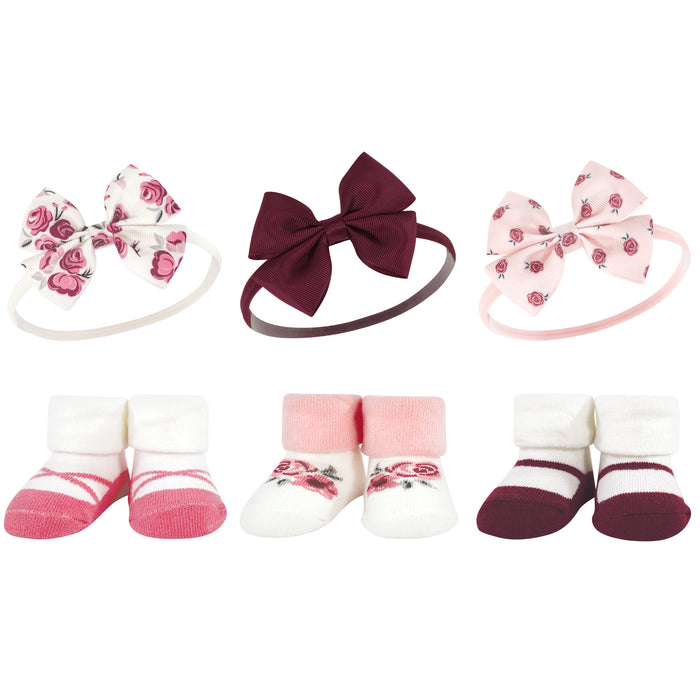Hudson Baby Infant Girl 12 Piece Headband and Socks Giftset, Rose, One Size