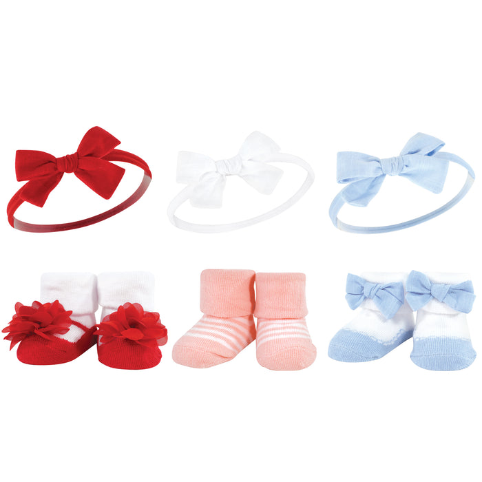 Hudson Baby Infant Girl 12 Piece Headband and Socks Giftset, Wildflower Red Blue