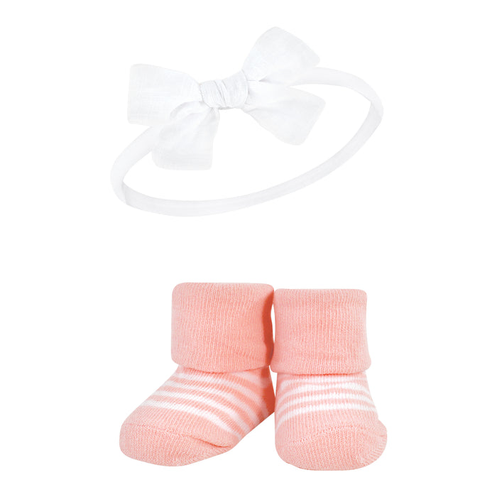 Hudson Baby Infant Girls Headband and Socks Giftset, Red Blue, One Size